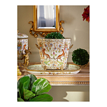 Кашпо с растительным и животным орнаментом на бронзовых ножках Turquoise Blooming Garden варинант исполнения - 5 | Loft Concept в Липецке