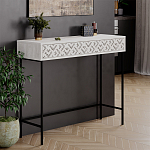 Консоль напольная пыльного белого цвета с выдвижным ящиком с резным орнаментом HEATON CONSOLE OAK варинант исполнения - 3 | Loft Concept в Липецке