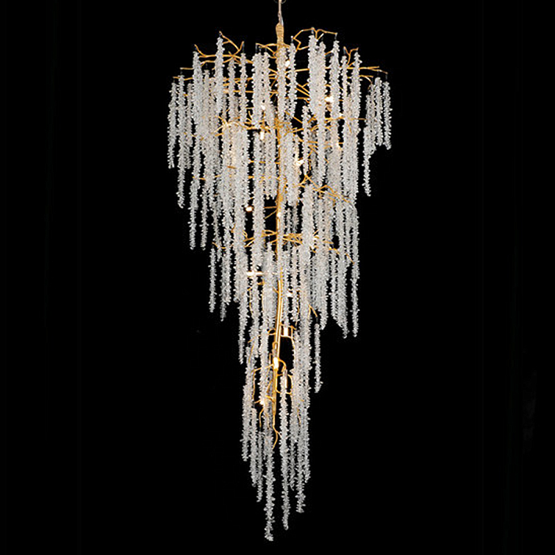 Люстра многоярусная с каркасом из металла и прозрачными подвесками FAIRYTREE Light Золотой Прозрачный Люстра многоярусная с каркасом из металла и прозрачными подвесками FAIRYTREE Light Золотой Прозрачный в Липецке | Loft Concept