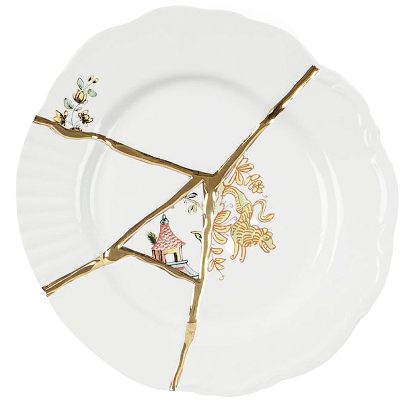 Десертная тарелка Seletti Kintsugi Белый Золотой Десертная тарелка Seletti Kintsugi Белый Золотой в Липецке | Loft Concept