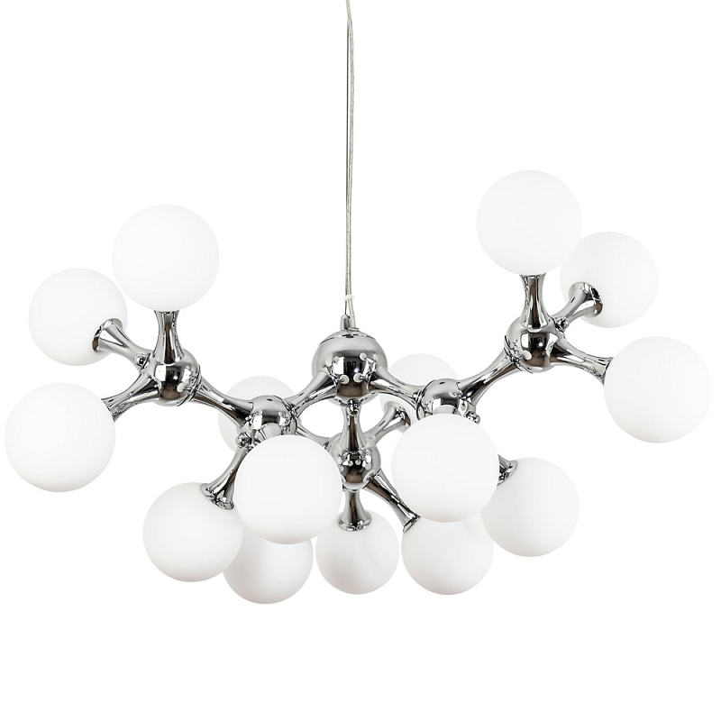 Люстра с плафонами из стеклянных шаров Pearls Suspension Chrome Chandelier Белый матовый Хром в Липецке | Loft Concept 