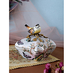 Шкатулка фиолетового цвета с рисунком бабочек и крышкой с фигуркой птицы на ветке Eden Garden варинант исполнения - 7 | Loft Concept в Липецке