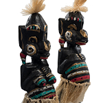 Комплект из 2-х деревянных статуэток Asmat Straw Headdress Statuettes Black Colorful Tattoo варинант исполнения - 3 | Loft Concept в Липецке