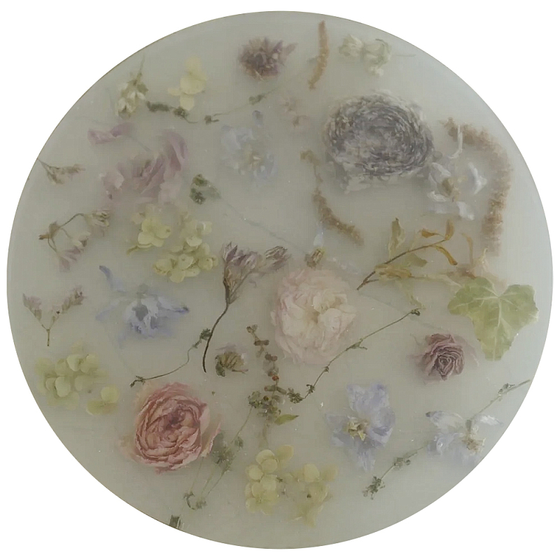 Круглый поднос из эпоксидной смолы с цветами белый Epoxy Resin Flowers Tray White Белый Мульти в Липецке | Loft Concept 