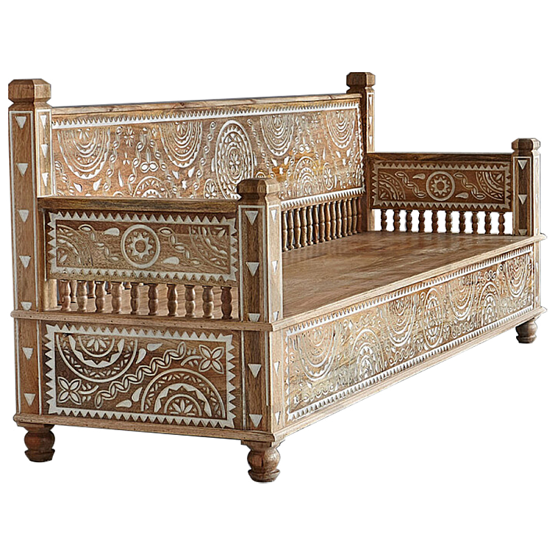 Скамья с резным декором из массива манго Grey Mango Collection Bench L Древесина Белый Скамья с резным декором из массива манго Grey Mango Collection Bench L Древесина Белый в Липецке | Loft Concept