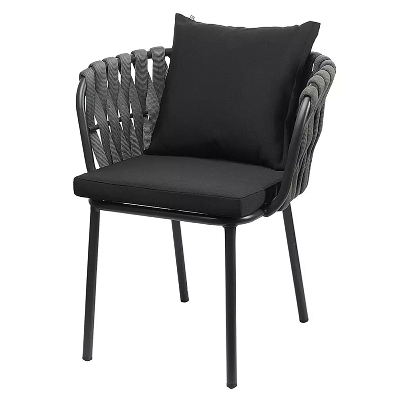 Стул мягкий с декором в виде плетеных лент на спинке и подлокотниках Semicircular Chair Decorated with Ribbons Черный Серый Стул мягкий с декором в виде плетеных лент на спинке и подлокотниках Semicircular Chair Decorated with Ribbons Черный Серый в Липецке | Loft Concept