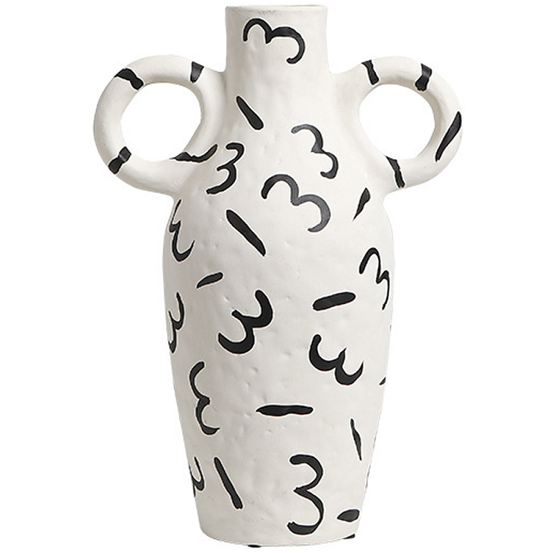 Декоративная ваза White Doodle Vase M Белый Черный в Липецке | Loft Concept 