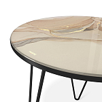 Стол журнальный с круглой столешницей из стекла на 3-х черных ножках Beige Marble варинант исполнения - 3 | Loft Concept в Липецке