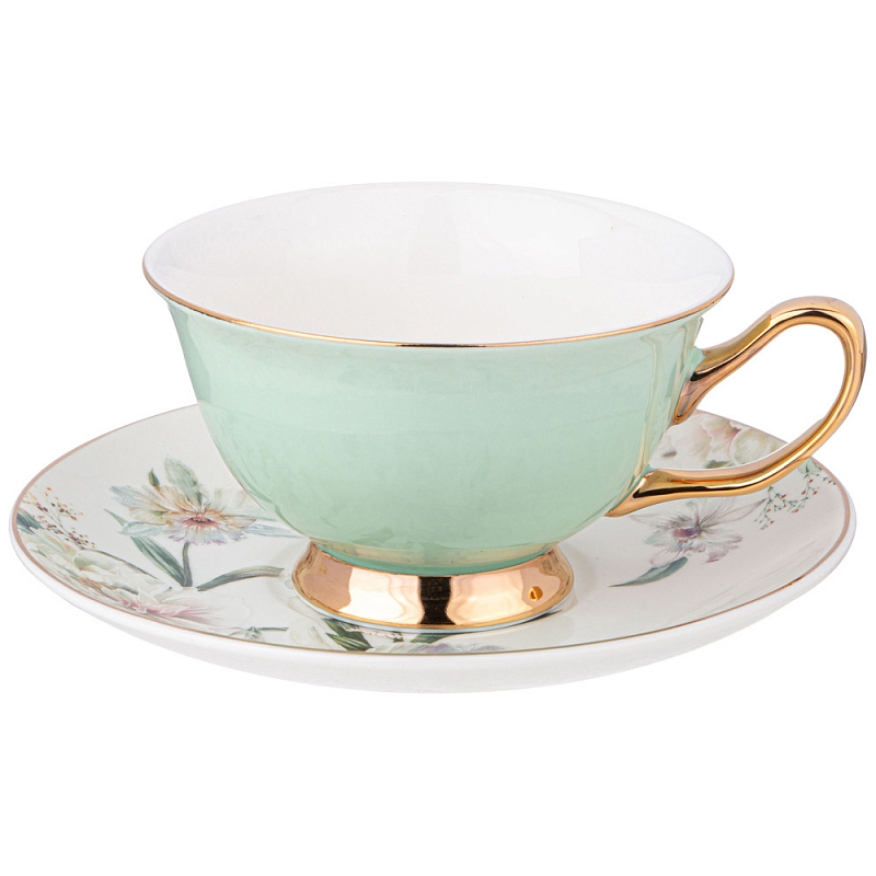 Чайная пара из фарфора 200 мл Green Tea Porcelain Set Белый Золотой Зеленый Чайная пара из фарфора 200 мл Green Tea Porcelain Set Белый Золотой Зеленый в Липецке | Loft Concept