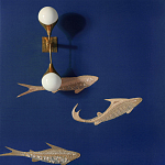 Обои с вышивкой ручной работы Deco Fish Aurum colourway on Caribbean Sea slub silk варинант исполнения - 2 | Loft Concept в Липецке