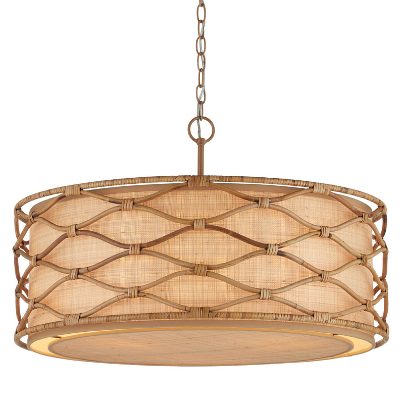 Подвесной светильник  из кованого железа и абажуром из ротанга Wicker Furniture Светло-коричневый  Бежевый в Липецке | Loft Concept 
