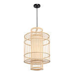Подвесной светильник из деревянных прутьев с плафоном из натуральной ткани Light Inside the Cell варинант исполнения - 4 | Loft Concept в Липецке